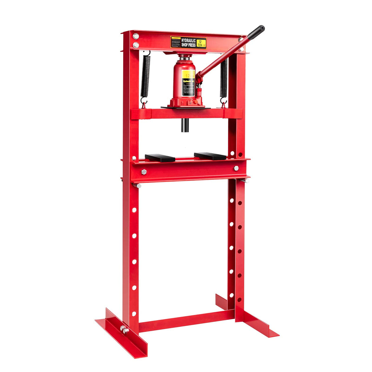 Goplus 12 Ton Hydraulic Shop Floor Press, Steel H-Frame Shop Press with Steel Plates Adjustable Working Table, Floor Stand Jack for Gears and Bearings Goplus