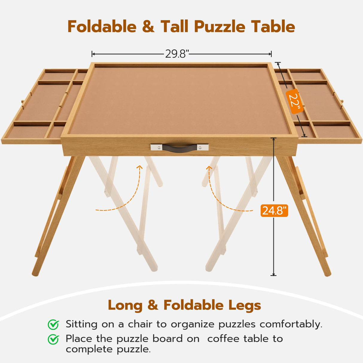24.8" H Tall Puzzle Table with Drawers, 1000 Pieces Jigsaw Puzzle Board with Folding Legs & Protective Cover - 30" x 22" Portable Table for Adults upvercy
