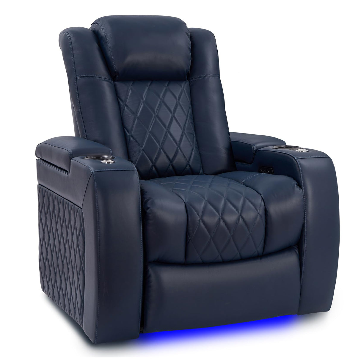 Valencia Tuscany Home Theater Seating | Premium Top Grain Italian Nappa 11000 Leather Power Recliner with Power Lumbar Support & Headrest (Single Recliner, Navy Blue) VALENCIA THEATER SEATING