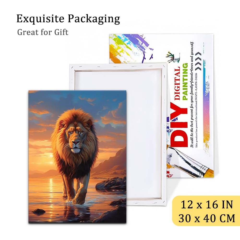 Natuyalo Framed Paint by Numbers on Canvas Lion Acrylic Paint by Numbers Kits for Adults Beginner Animal Pictures Painting Kits Ideal Gift Home Wall Decor 12x16 Inch Natuyalo