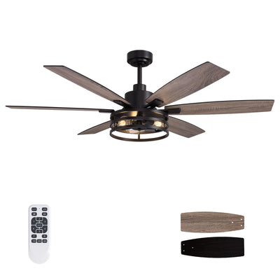 LuminFan 60 Inch Ceiling Fans with Lights and Remote Control, Farmhouse Ceiling Fan for Bedroom Living Room and Patio, Black Caged Ceiling Fan for Indoor and Outdoor