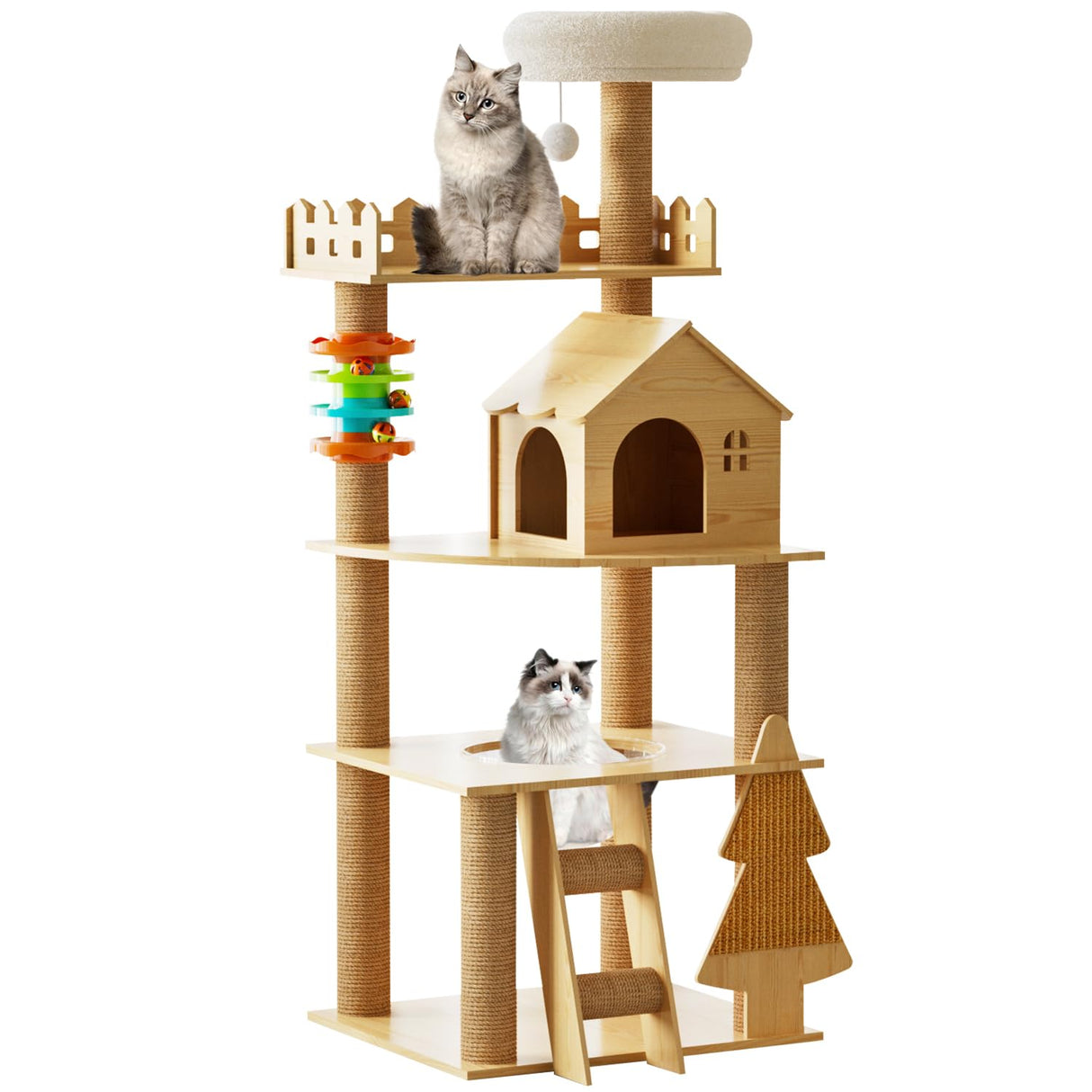 Elegaif Cat Tree, Wood Cat Tree Tower for Indoor Cats, 60.7" Modern Cat Tower with Sisal-Covered Scratching Posts and Top Perch,Cat Condo with Acrylic Hammock for Small Large Cats Elegaif