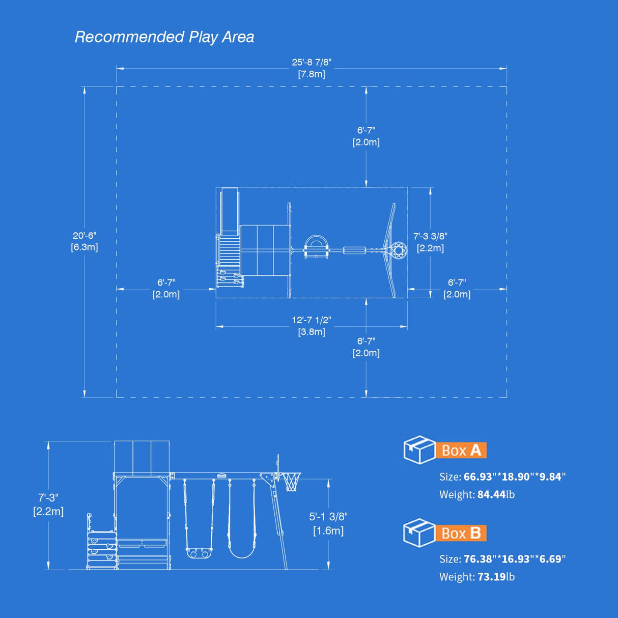 SuniBoxi Kids Swing Sets for Backyard, Wooden Playground Sets for backyards with a Wave Slide, Rock Climbing Wall, 2 Swings, and More,6-in-1 Outdoor Playset SuniBoxi