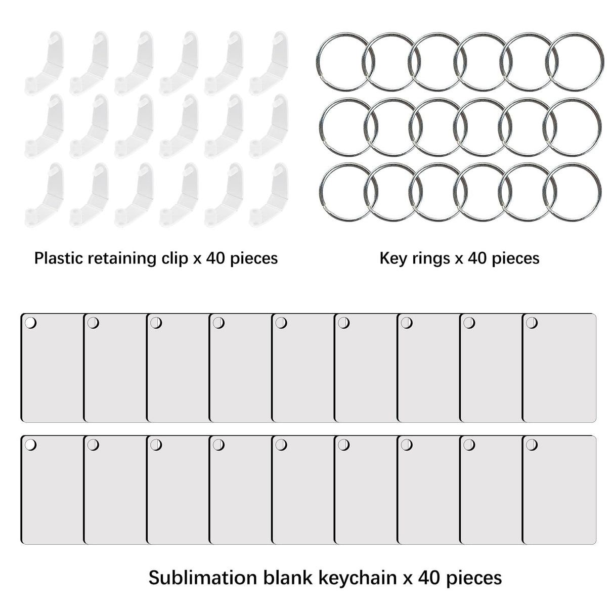 LaiHiulaan 120 Pcs Sublimation Keychain Blanks Rectangle Bulk Products Double Sides 40 MDF Sublimation Keychains Blank with 80 Rings and Clips Heat Transfer for Craft LaiHiulaan