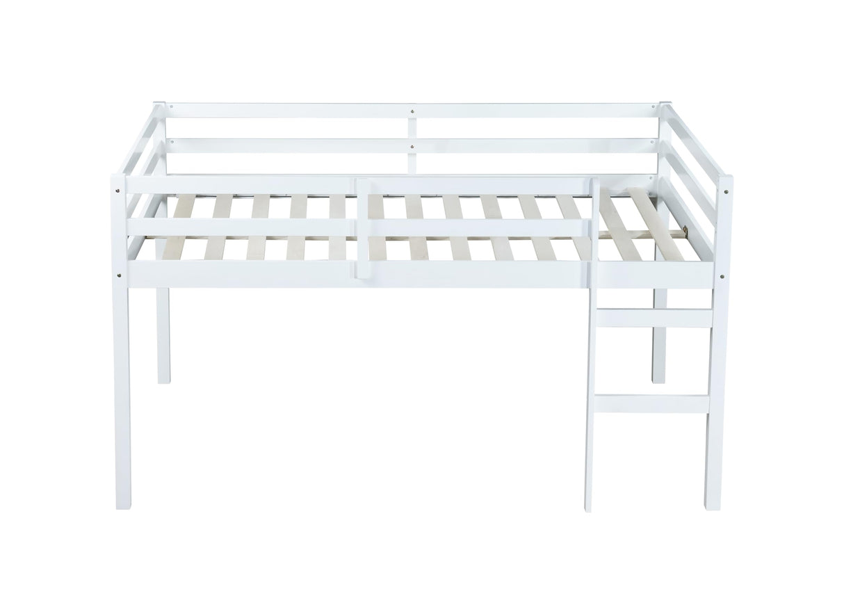Bellemave Low Loft Bed, Wood Full Loft Bed Frame with Guardrail for Kids Boys Girls, No Box Spring Needed, White Bellemave