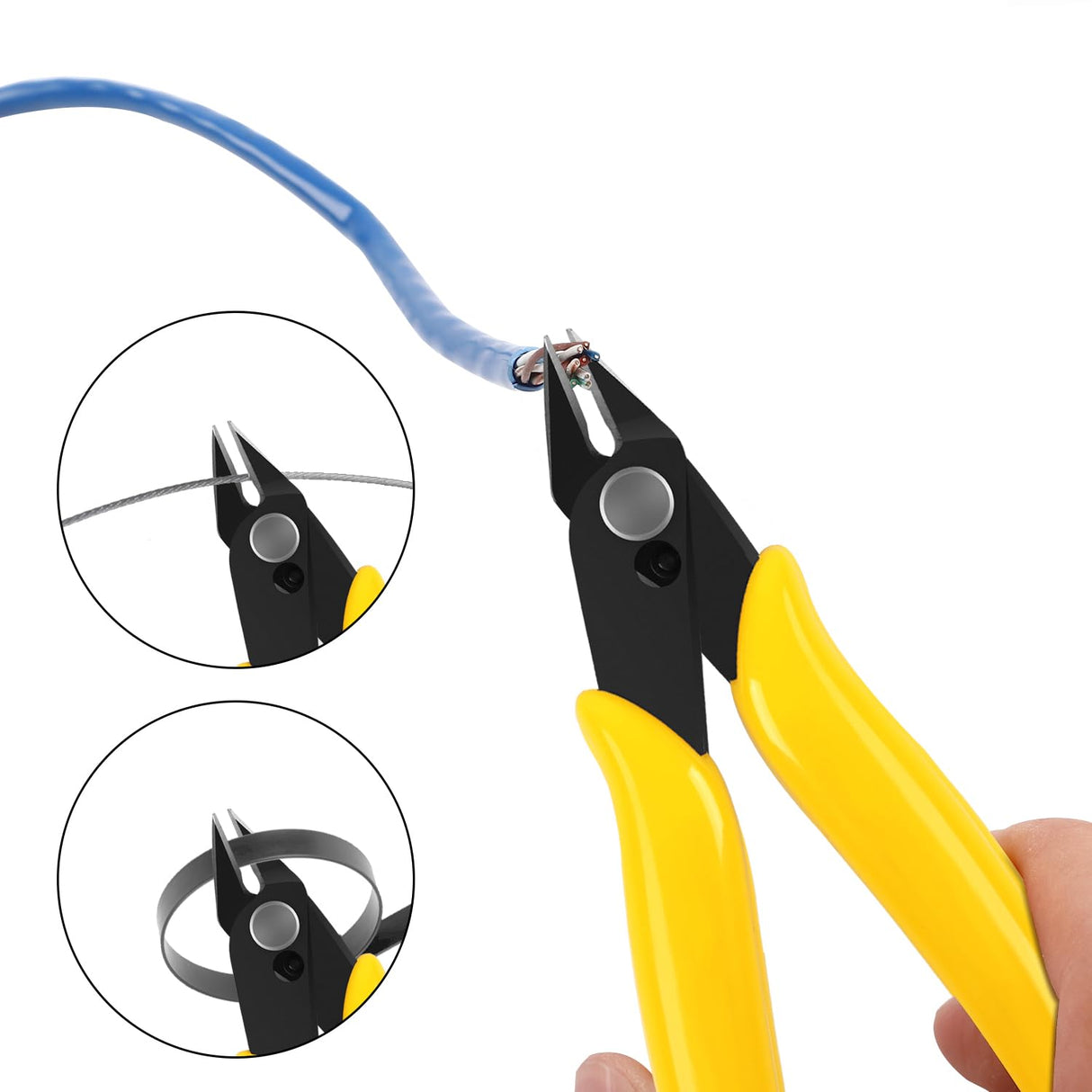 HongWay 5pcs Micro Flush Cutters, Wire Cutter with Internal Spring, Diagonal Cutters for Electronics, Heating Wire, Model Sprue, Soft Copper Wire Snips, 5 inches, Yellow HongWay