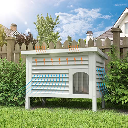 GDLF Outdoor Cat House Solid Wood Feral Cat Shelter with Waterproof Roof & Special Full Ventilation Design Keeps Multiple Cats Cool for Hot Summers 31.9" Lx18.9 Wx23.6 H GDLF