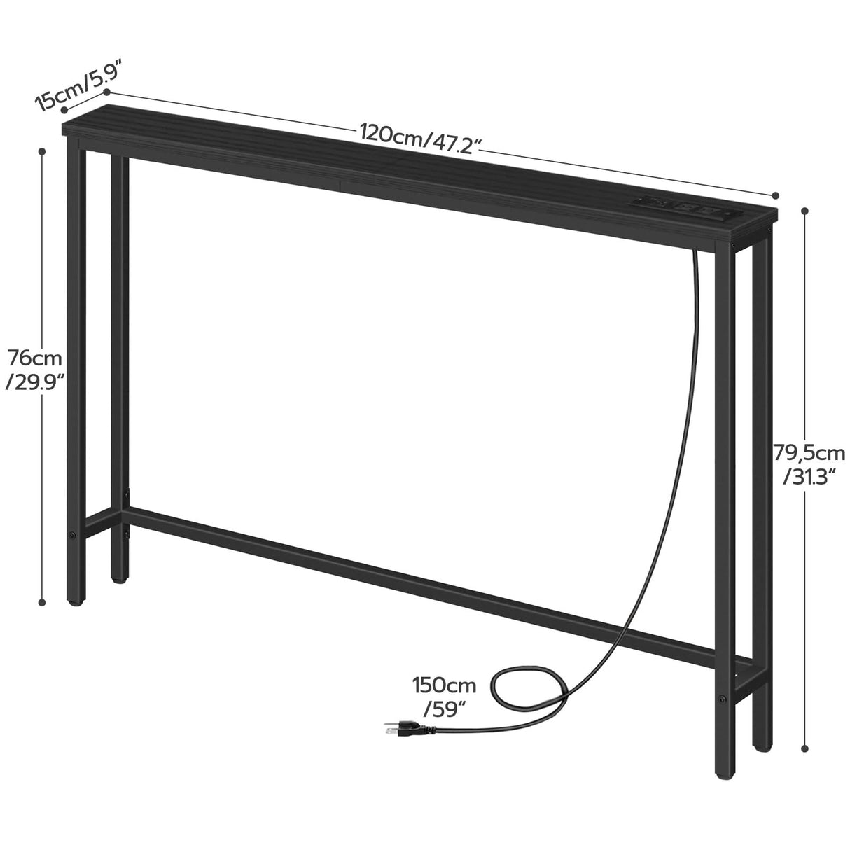 HOOBRO 47.2" Skinny Console Table with Power Outlets, 5.9" Behind Couch Table with Charging Station, Narrow Sofa Table, Long and Thin Table for Entryway, Living Room, Black BB15XG01G1 HOOBRO