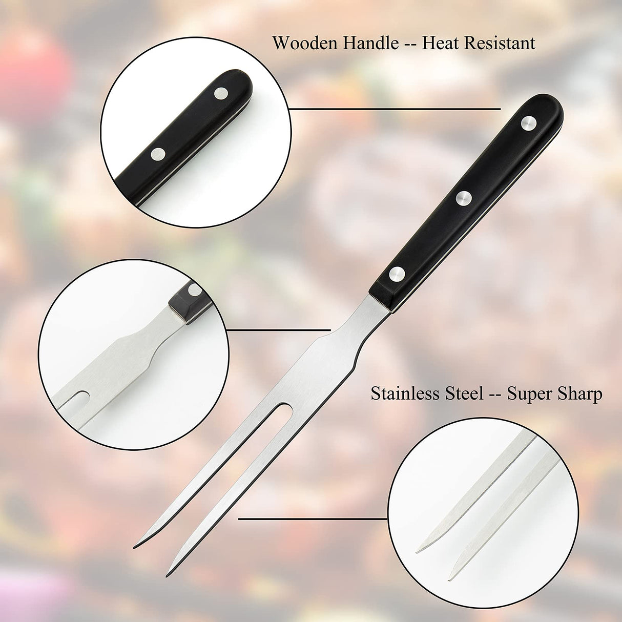 Ponpon 2Pcs Meat Forks Stainless Steel Carving Fork with Wooden Handle Barbecue Fork for Cooking Kitchen (2) Ponpon