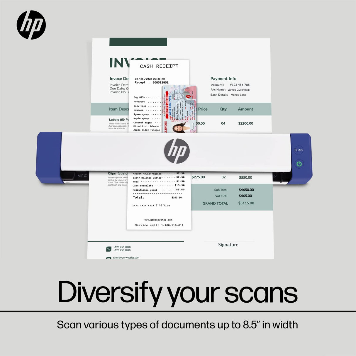 HP Small USB Document & Photo Scanner for Portable 1-Sided Sheetfed Digital Scanning, Model HPPS100, for Home, Office & Business, PC and Mac Compatible, HP WorkScan Software Included HP