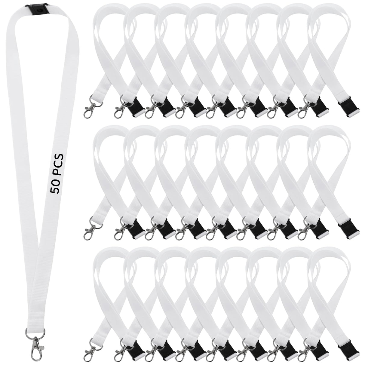 OMISTAR 50 PCS Sublimation Blank Lanyards, Bulk White Sublimation Lanyards with Detachable Buckles, Neck Lanyards Heat Transfer Lanyard for ID Badge Holder Keychain Gifts OMISTAR