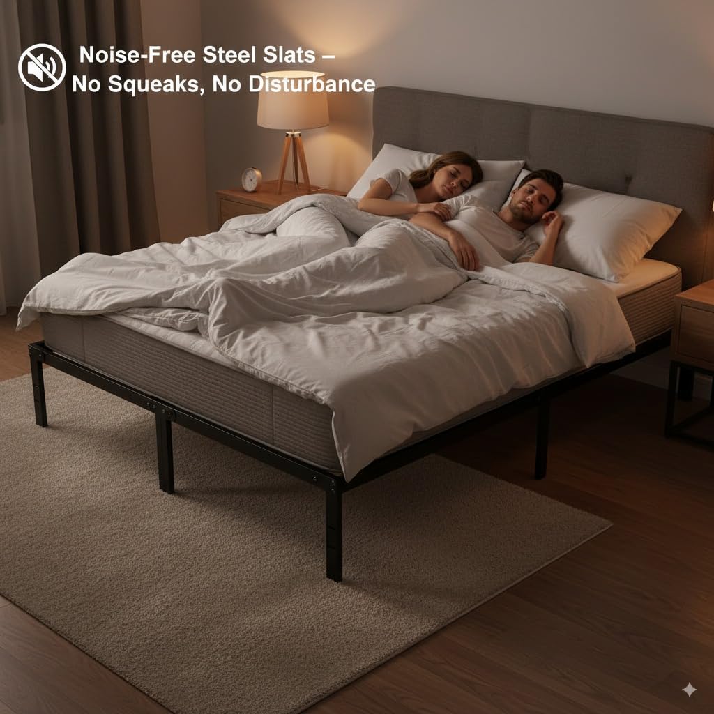 Queen Size Bed Frame - Metal Platform Bed Frames Mattress Foundation with Steel Slat Support, No Box Spring Needed, Storage Space Under Base, Easy Assembly, Black DUMOS