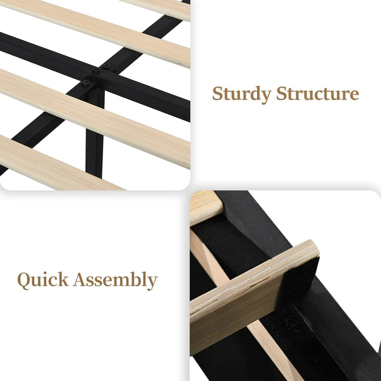 HOMBCK King Size Bed Frame, Black King Size Bed Frame with Diamond Headboard and Footboard, Velvet Upholstered Bed Frame with Vertical Channel Design, No Box Spring Needed, Easy Assembly, Black HOMBCK