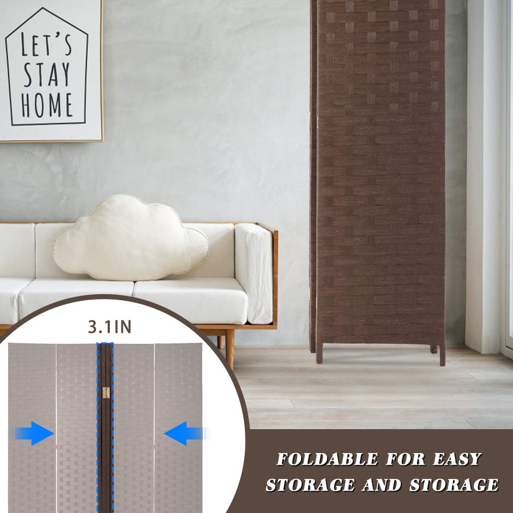 FDW Room Divider 4 Panel Wood mesh Woven Design Room Screen Divider Wooden Screen Folding Portable partition Screen Screen Wood for Home FDW