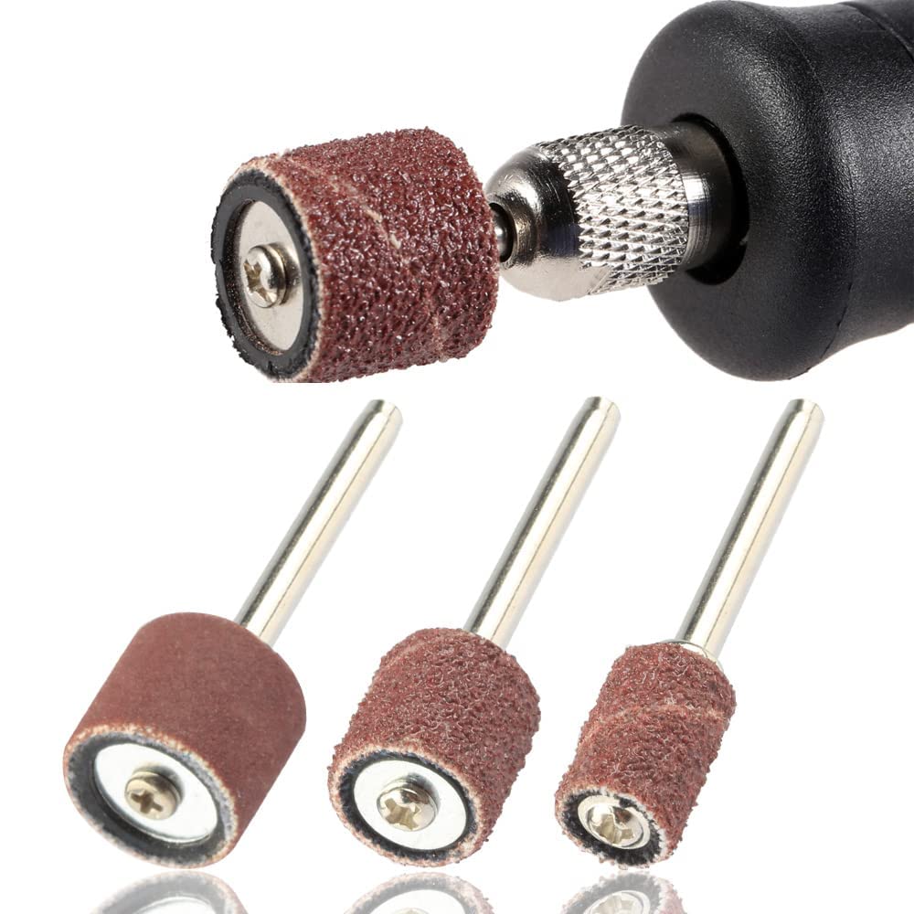 Yakamoz 132Pcs Sanding Drums Kit, 80 120 180 Grit Sanding Bands Mini Drum Sander Sleeves with 3mm Shank Drum Sanding Mandrels for Drill Dog Nail Grinder fits Dremel Rotary Tools YAKAMOZ