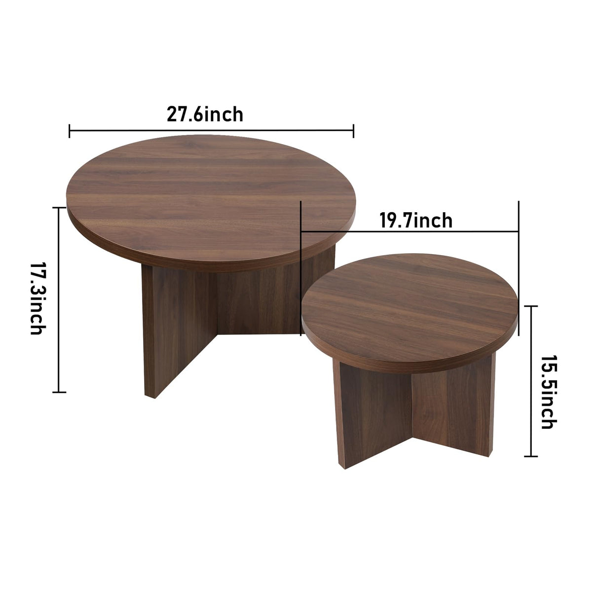 QuicMiou Farmhouse Round Coffee Table Set of 2, Modern Living Room Coffee Table Set, Wooden Nesting Tables for Living Room, Easy Assembly (Walnut) QuicMiou
