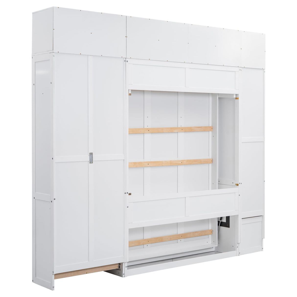 Harper & Bright Designs Full Size Murphy Bed Cabinet Wall Bed Chest with Storage Shelves, Drawers and Built-in Wardrobe Wood Murphy Bed Frame for Home Office or Small Room - White Harper & Bright Designs