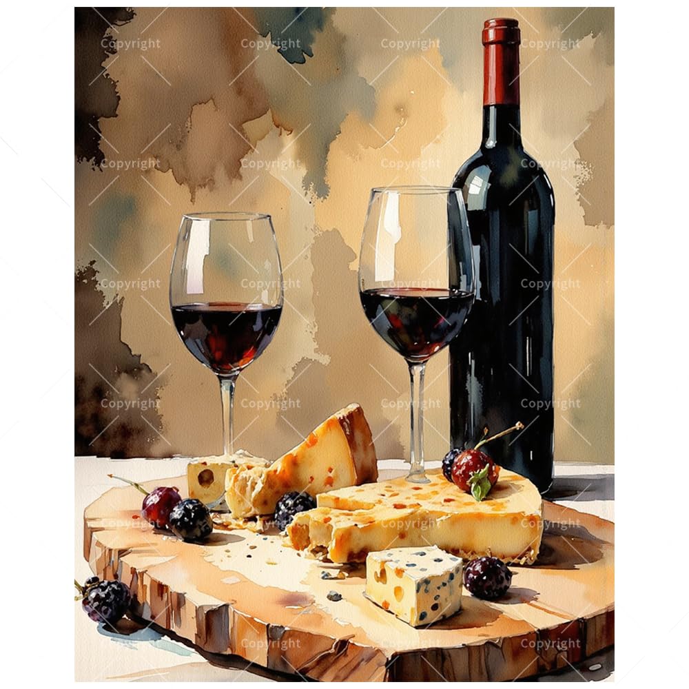 Still Life Paint by Numbers Kit for Adults - DIY Wine, Cheese and Berries on Wooden Board Painting on Canvas 16x20 Inches, Acrylic Paint Set, Suitable for Beginners, Art for Home Decoration or Gifts DecorFriday