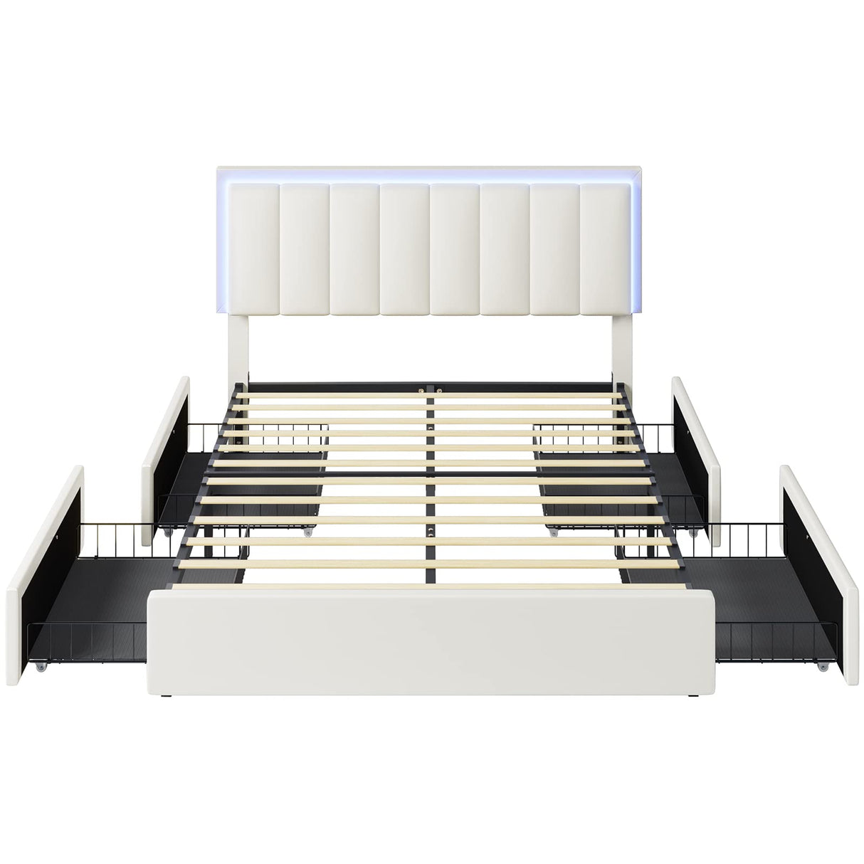 Hasuit LED Queen Bed Frame with 4 Storage Drawers & USB Charging Station Hasuit