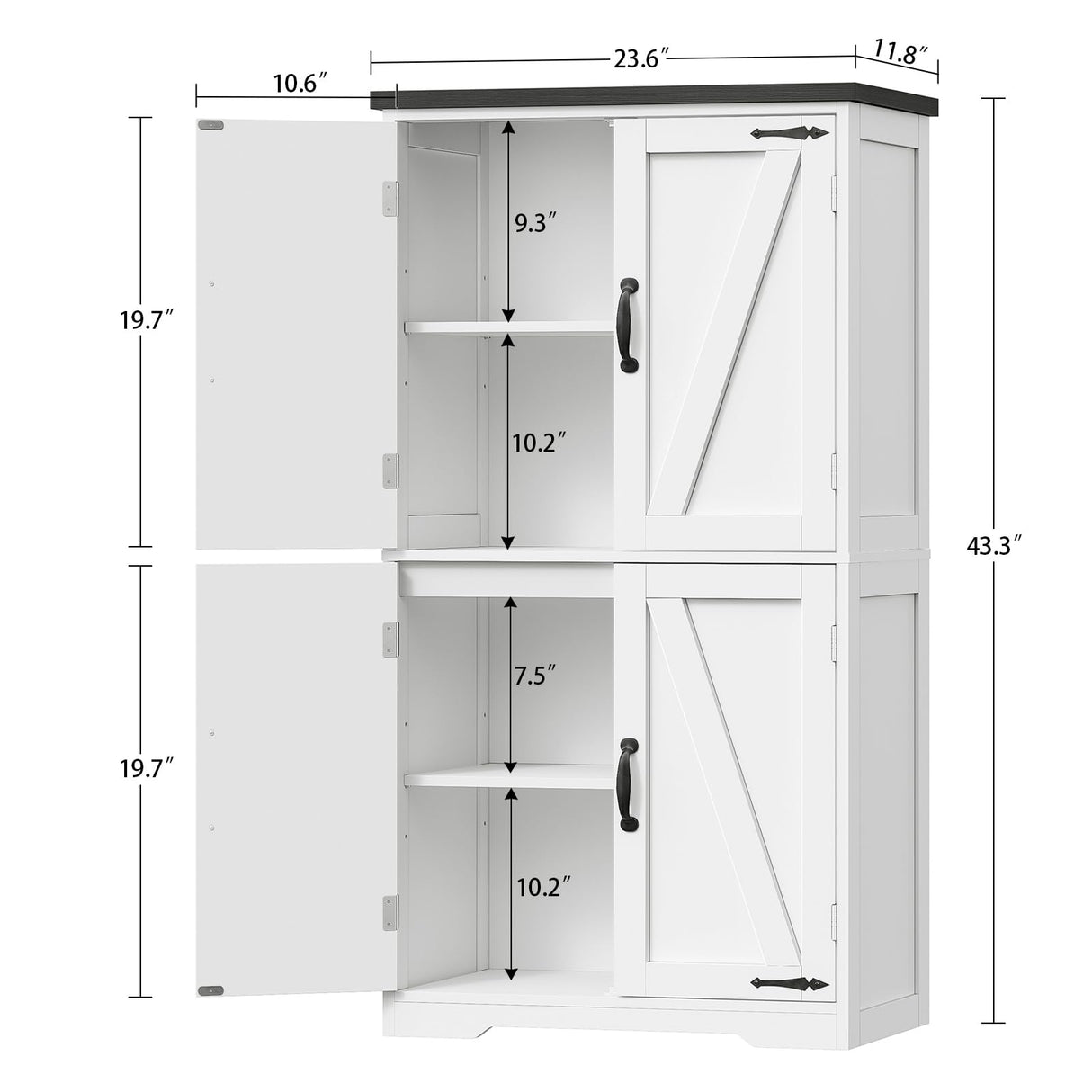 TEENFON Farmhouse Storage Cabinet with 2 Adjustable Shelves, Bathroom Cabinet with 4 Doors, Kitchen Cabinets, Cupboard for Kitchen, Living Room, White TEENFON