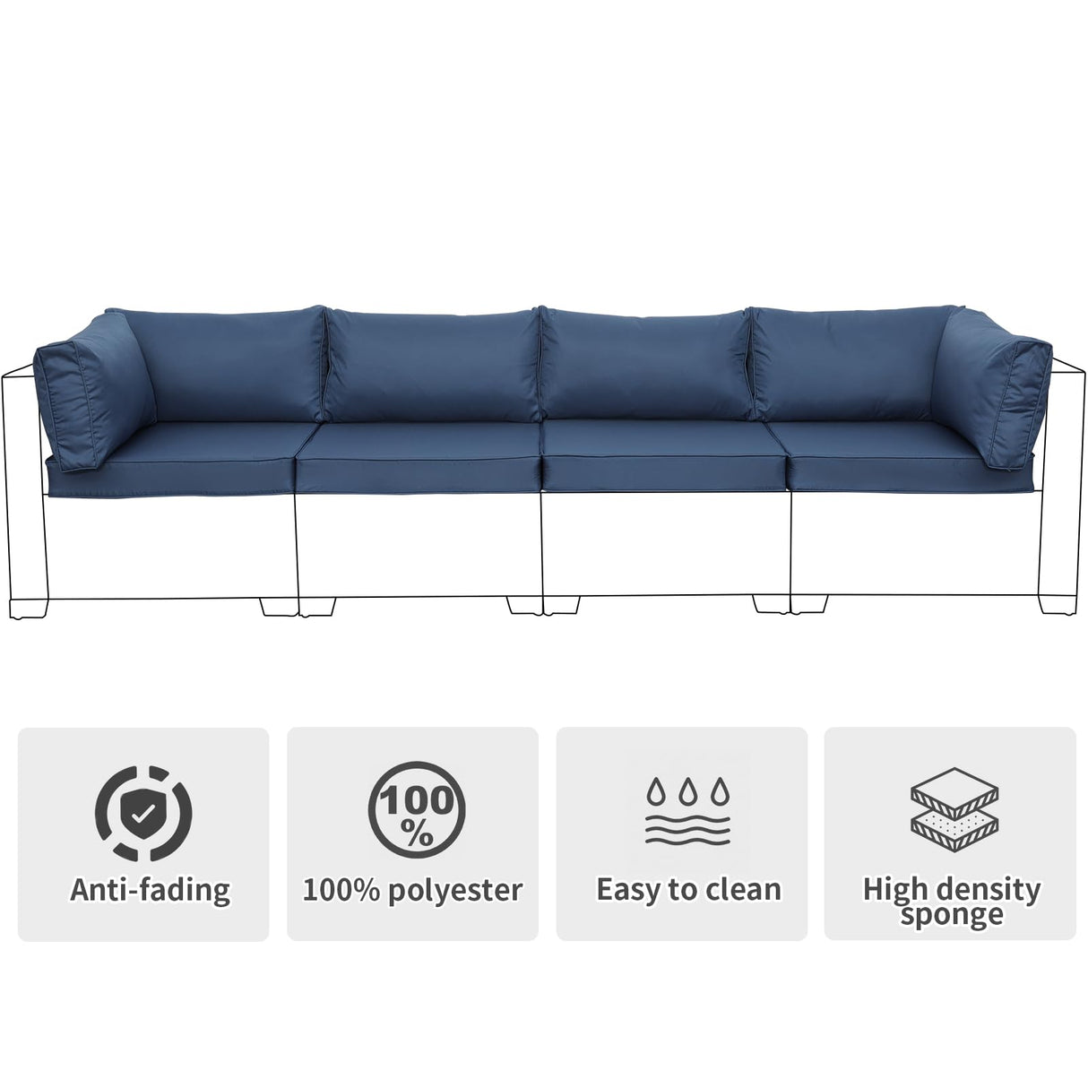 Valita Outdoor Furniture Replacement Cushions, Fits 4-seat Sectional Rattan Conversation Set, 10 Piece Patio Water-Resistant Replacement Sofa Cushions, Liner&Cover (Navy Blue) Valita