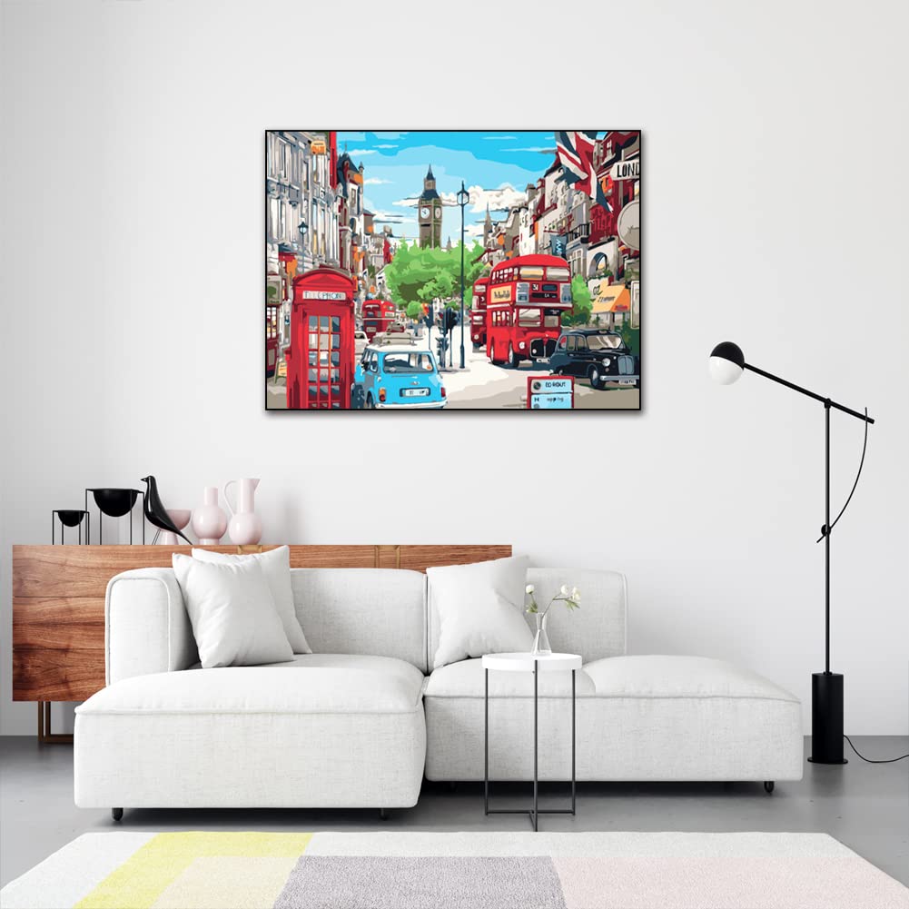 QUITEDEW Paint by Number for Adults,Elizabeth Tower Paint by Numbers Kits,City Street Scenery Paint by Number Suitable for Home Wall Decoration 16x20 Inch QUITEDEW