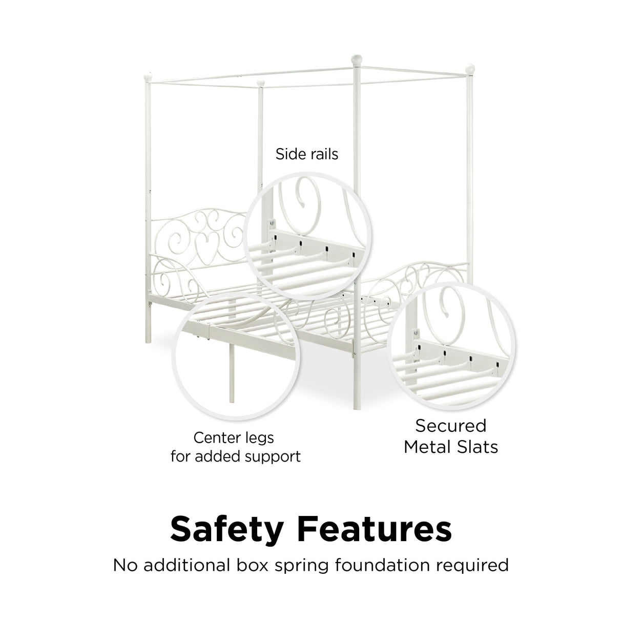 DHP 3265098 Sturdy Bed Frame, Twin, White DHP
