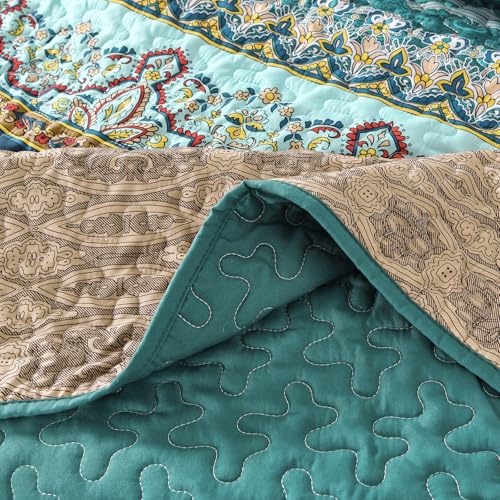 WONGS BEDDING Boho King Quilt Set, Green and Brown Bohemian King Quilt Bedding Set, Lightweight Microfiber Bed Decor Bedspread for All Season 103"x90"(3 Pieces) WONGS BEDDING