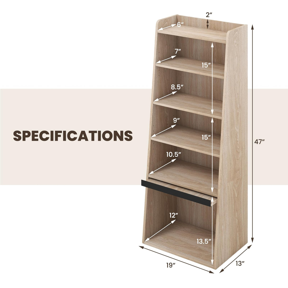 Tangkula Natural 6-Tier Bookcase with Adjustable Shelves and Flip-Up Door Tangkula