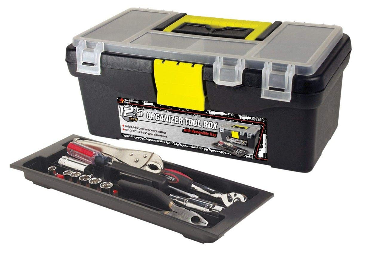 Performance Tool W54012 Heavy Duty Plastic Organizer Tool Box for Workshops and Garages, Black, 12.5-Inch Performance Tool