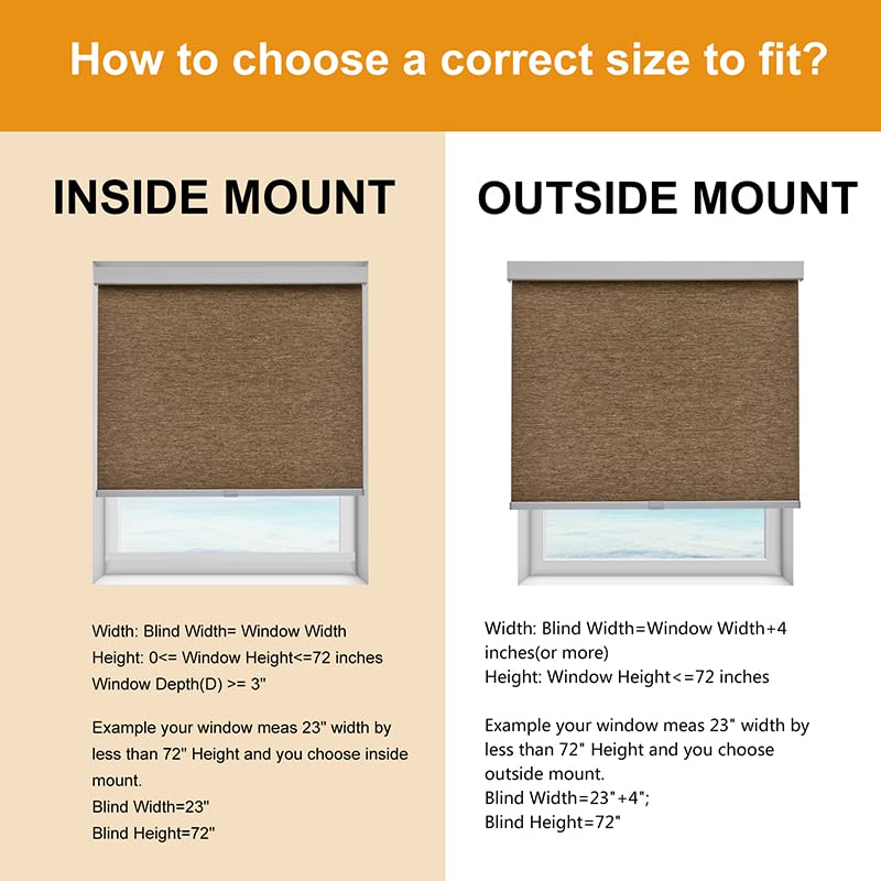 Persilux Roller Shades Light Filtering Cordless Free-Stop Roller Blinds for Windows (Brown 31" W x 72" H) Natural Woven UV Protection Privacy Window Shades for Home, Living Room, Office, Doors, Patio Persilux