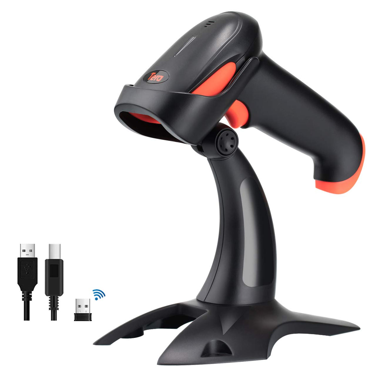 Tera Wireless 2D QR Barcode Scanner with Stand, 3 in 1 Compatible with Bluetooth & 2.4GHz Wireless & USB Wired Barcode Reader Handheld Bar Code Reader HW0001 Tera