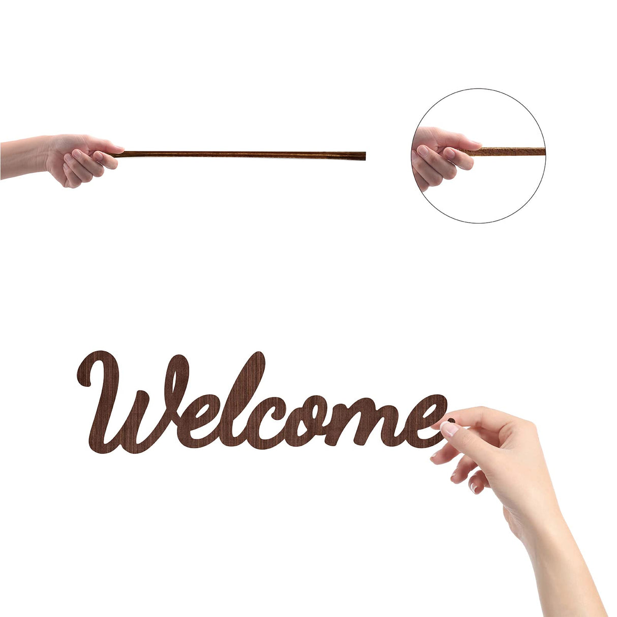 CREATCABIN Cutout Welcome Sign Wooden Wall Art Decor Wood Word Sculpture Signs Rustic Farmhouse For Housewarming Home Front Door Entryway Wall Decoration, Brown, 11.9 x 3.2inch CREATCABIN