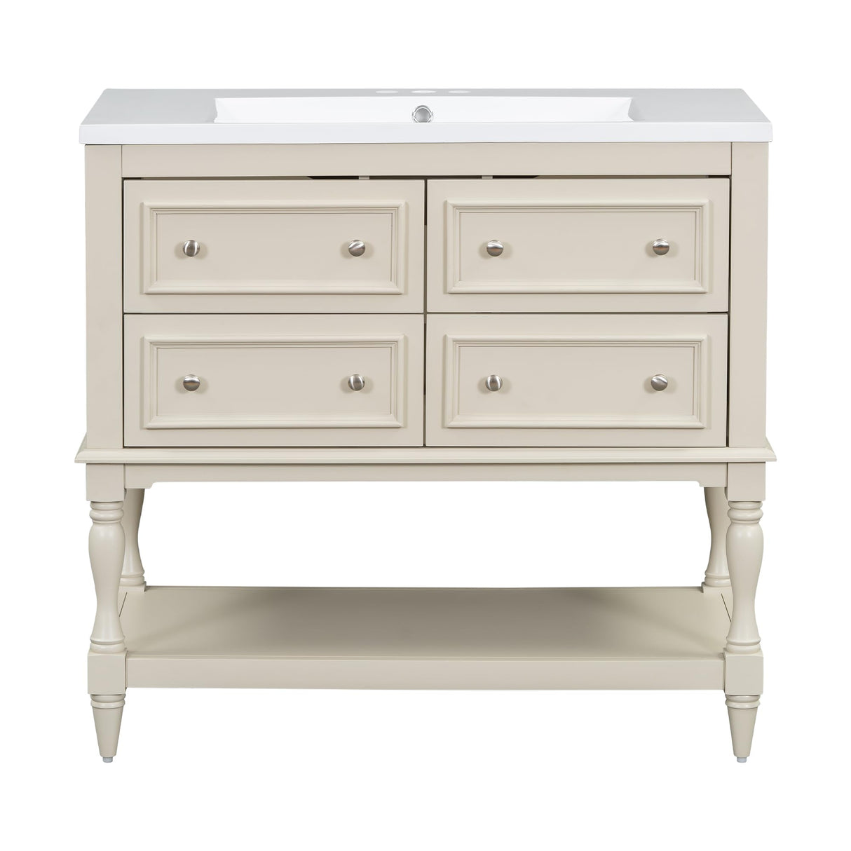 LUMISOL 36" Bathroom Vanity with Sink, Courtly Style Bathroom Vanities with 4 Drawers & Open Shelf, Single Bathroom Vanity with Undermount Sink, Solid Wood Bathroom Cabinet, Beige LUMISOL