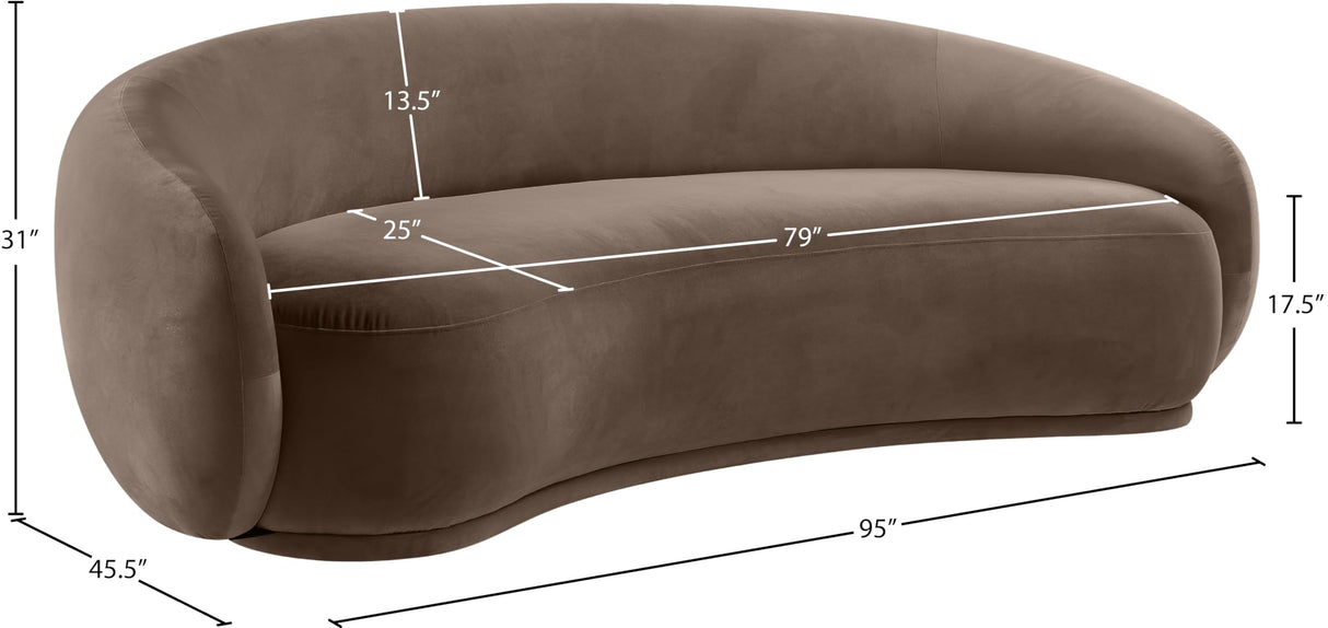 Meridian Furniture 44044Brown-S Emery Collection Modern | Contemporary Sofa with Ultra Luxe Brown 460 GSM Velvet, Solid Eucalyptus Wood Inner Frame, 95" W x 45.5" D x 31" H, Brown Meridian Furniture
