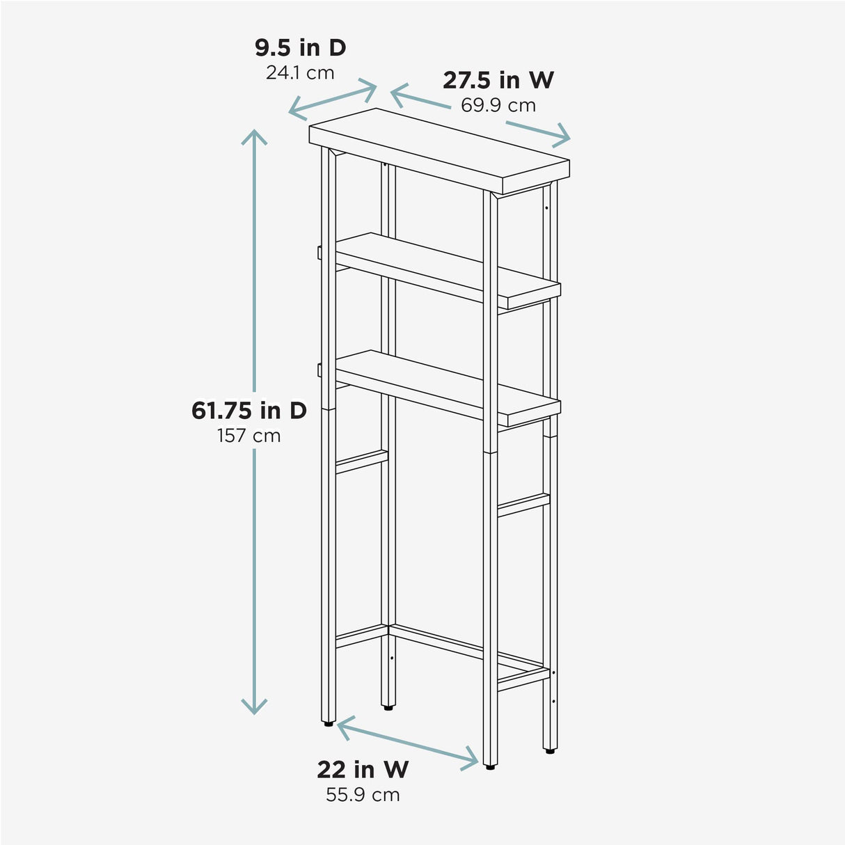 Zenna Home Over The Toilet Storage, Bathroom Storage Organizer with 3 Shelves, Bathroom Space Saver That Fits Above Toilet, Driftwood and Matte Black Frame Zenna Home