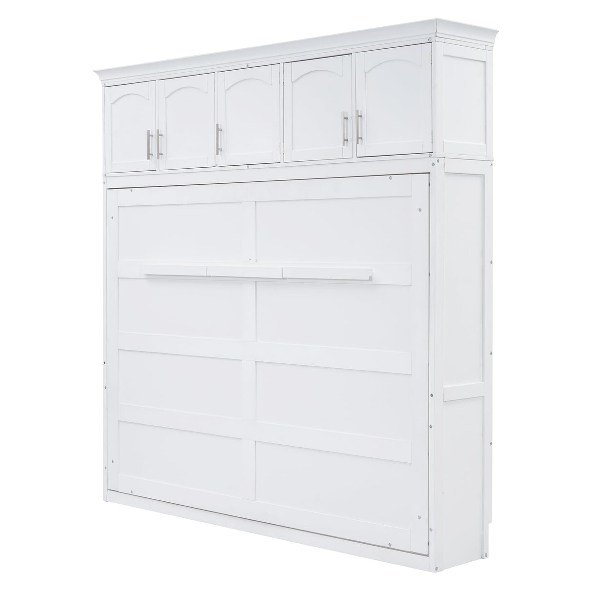 Merax Modern Farmhouse Solid Wood Murphy Bed Chest with Top Cabinets, Tall Wall Platform Bed Space Saving/Wood Slat Support Full,White Merax