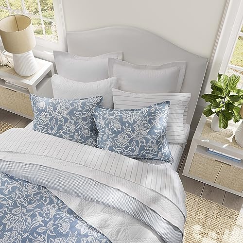 Nautica - Full/Queen Comforter Set, Cotton Reversible Bedding Set with Matching Shams (Tortola Blue, Full/Queen) Nautica