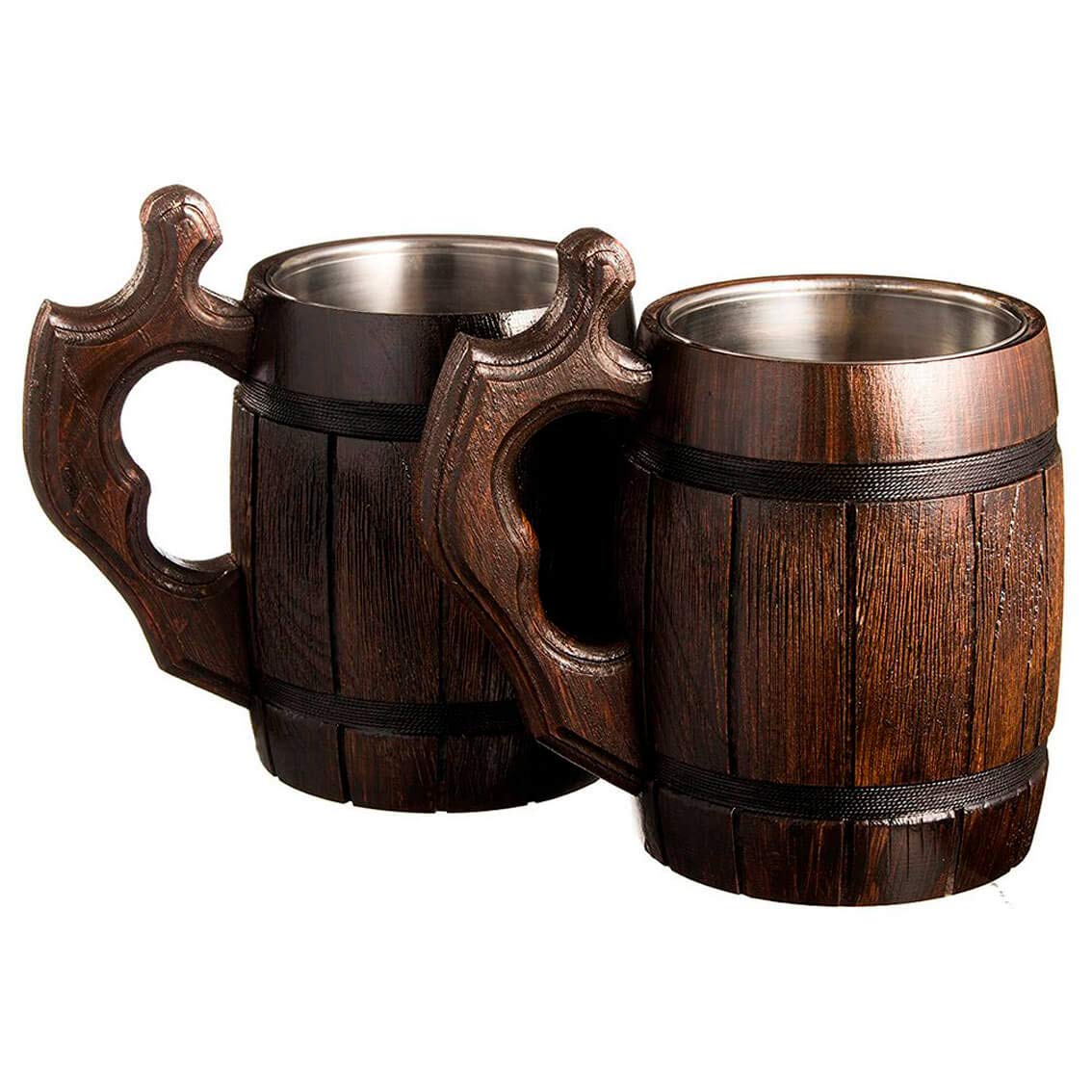 MyFancyCraft Handmade Beer - Mug Oak - Wood Dark Natural - Eco-Friendly Wooden Tankard Gift Barrel - Cup MyFancyCraft