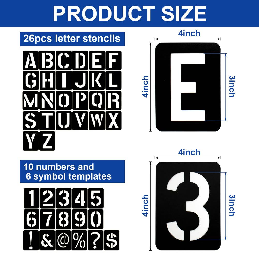 42 Pcs 3 Inch Alphabet Letter Stencils Symbol Numbers Stencils, Reusable Plastic Letter Template Set for Drawing on Wood, Wall, Glass, Porch, Fabric, Rock, Sign and Craft Decoration (Black) Boazimy