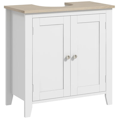 kleankin Pedestal Sink Storage Cabinet, Under Sink Cabinet with U-Shape and Adjustable Internal Shelf, White