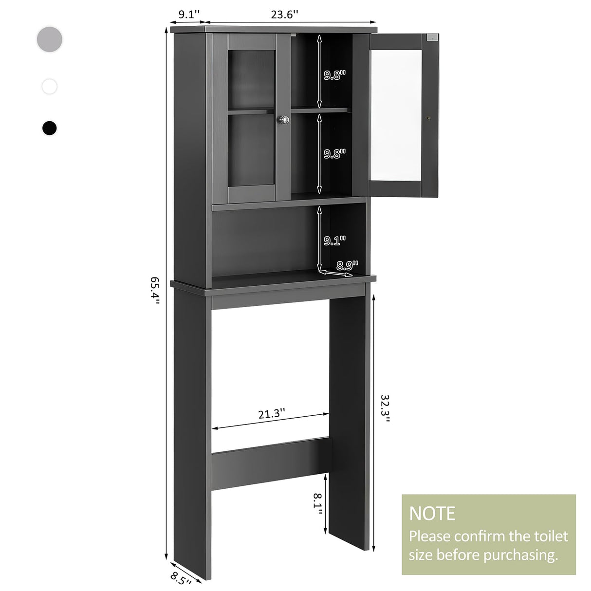 Meilocar Over The Toilet Storage Cabinet, Bathroom Storage Cabinet Over Toilet, Space Saver with 2 Tempered Glass Doors, Grey Meilocar