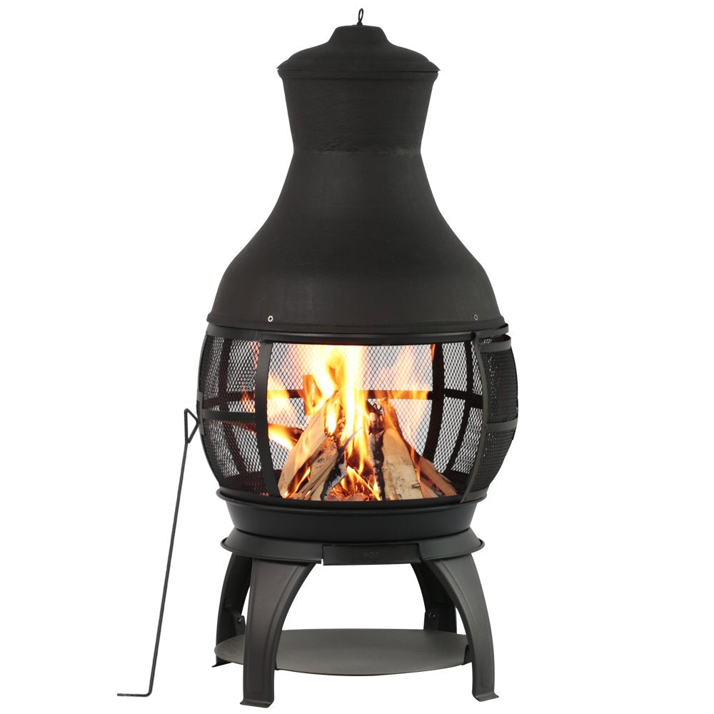 BALI OUTDOORS Wood Burning Fire Pits Chimenea Outdoor Fireplace Wooden Firepit, Brown-Black BALI OUTDOORS