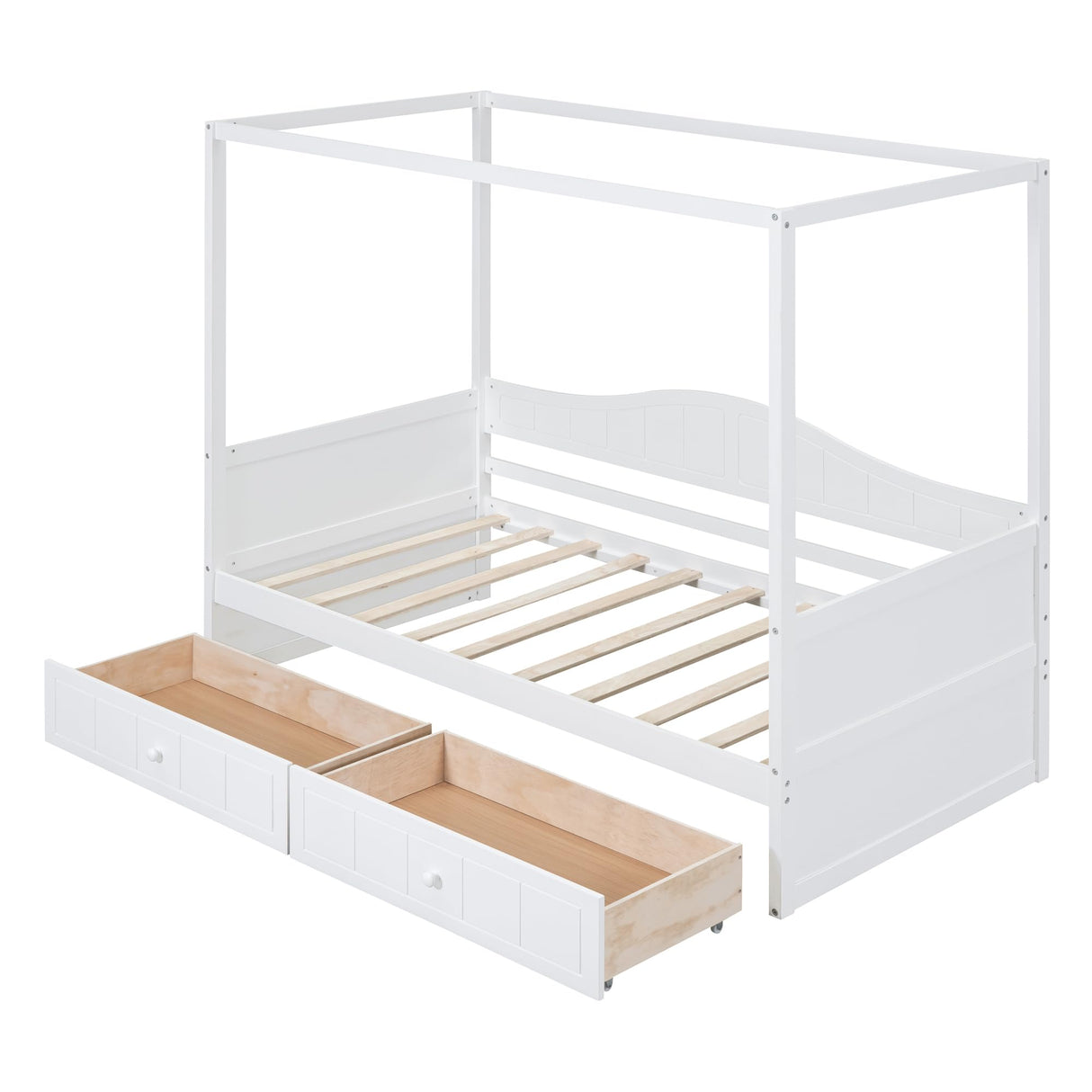 Harper & Bright Designs Twin Canopy Bed with Storage, Wood Twin Daybed Frame with 2 Drawers, Twin Sofa Bed, Platform Bed Frame for Kids, Teens, Adults, No Box Spring Required, White Harper & Bright Designs