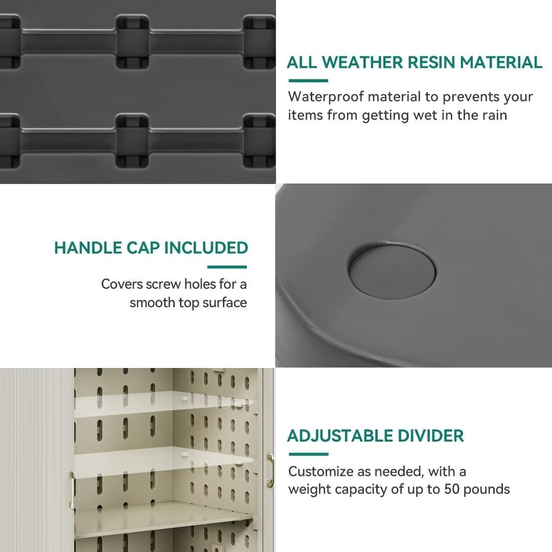 YITAHOME 73 Gallon Large Outdoor Storage Cabinet w/Shelf, Heavy-Duty Double-Wall Resin Storage Cabinet w/Sliding Doors for Indoor/Outdoor/Garage/Lawn Care, Waterproof, Light Gray YITAHOME