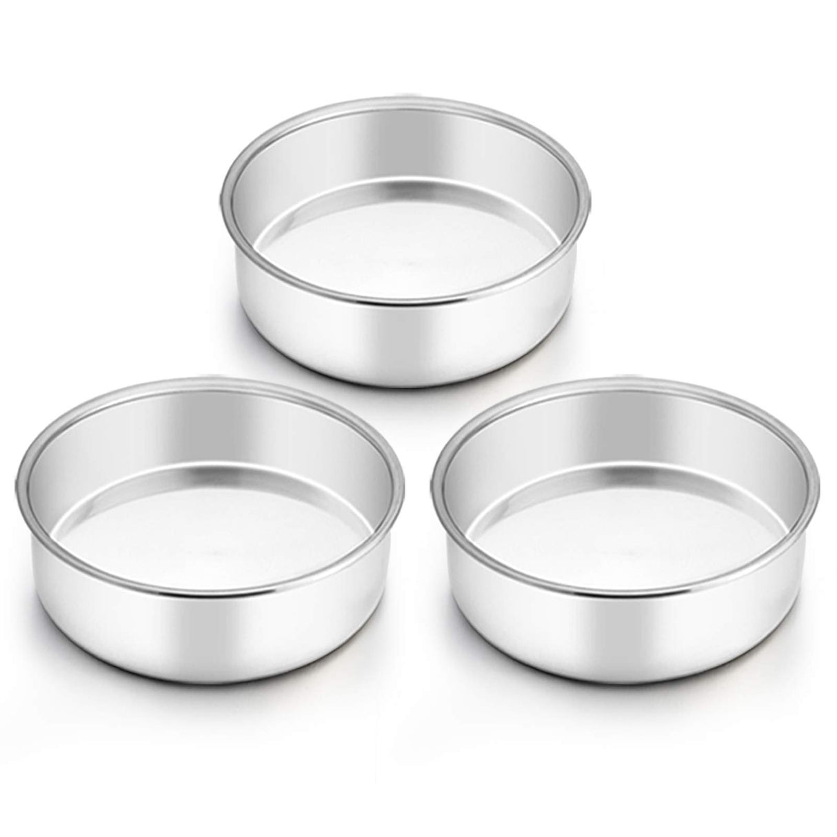 TeamFar 6 Inch Cake Pan, Round Cake Pan Tier Baking Pans Set Stainless Steel, Fit in Pot Pressure Cooker Air Fryer, Healthy & Toxic Free, Mirror Finish & Sturdy, Oven & Dishwasher Safe - Set of 3 TeamFar