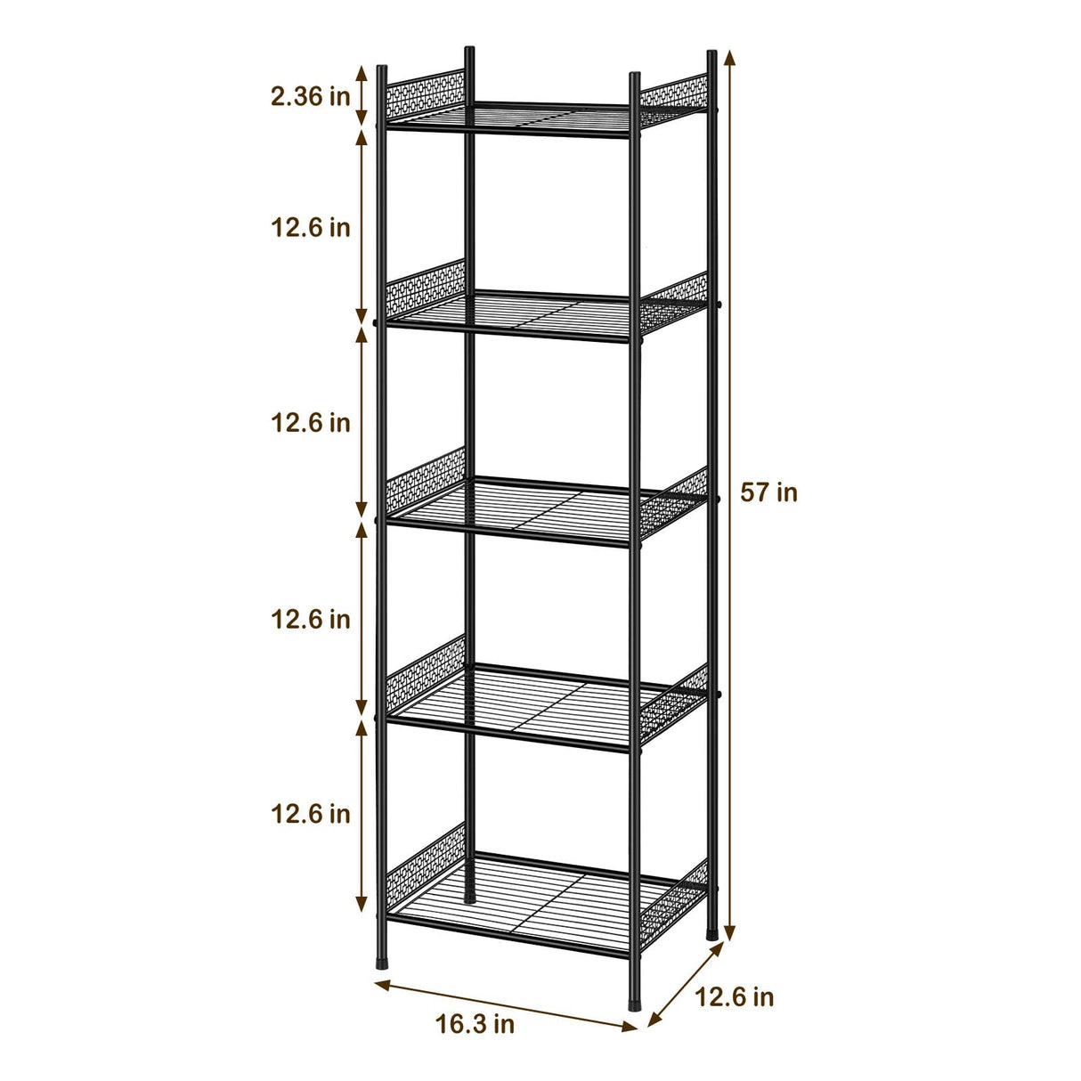 Nandae 5-Tier Bathroom Storage Shelf, Heavy Duty Wire Shelving Unit Free Standing Towel Rack Organization for Kitchen Bathroom Laundry, Black Nandae
