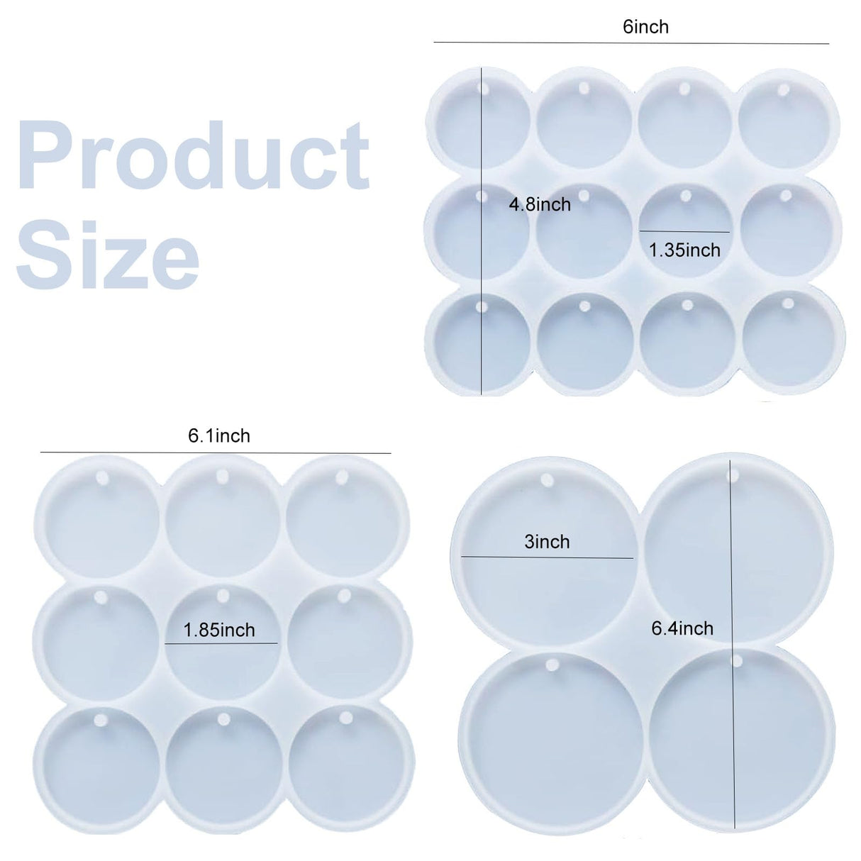 AFINSEA 25-Cavity Resin Circle Molds,Round Keychain Silicone Mold,Drilled Round Earrings Pendant Mold,Resin Keychain Molds for Pet Tag Mold,DIY Wind Chimes(Large + Medium + Small) AFINSEA