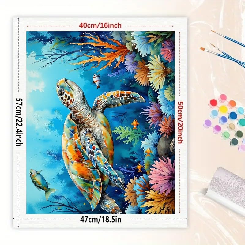 Ocean Turtle Paint by Numbers Kit for Adults - DIY Sea Turtle and Coral Reef Painting on Canvas 16x20 Inch, Acrylic Paint Set, Suitable for Beginners, Art for Home Decoration or Gifts DecorFriday