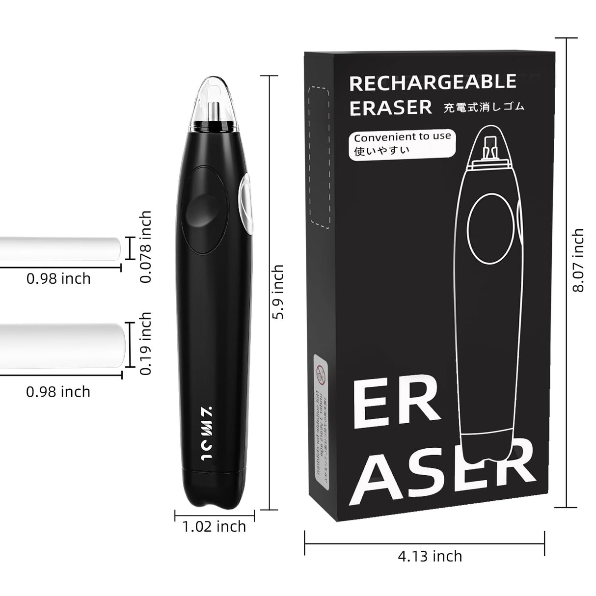 ZMOL Electric Eraser for Artists, Rechargeable Electric Eraser Kit, 140 Refills, Automatic Portable Eraser for Precise Drawing, Rechargeable Operated Pencil Eraser for Sketch Pencil, Crafts (Black) Zmol